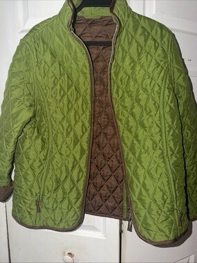 John Partridge Green Quilted Jacket with Brown Trim